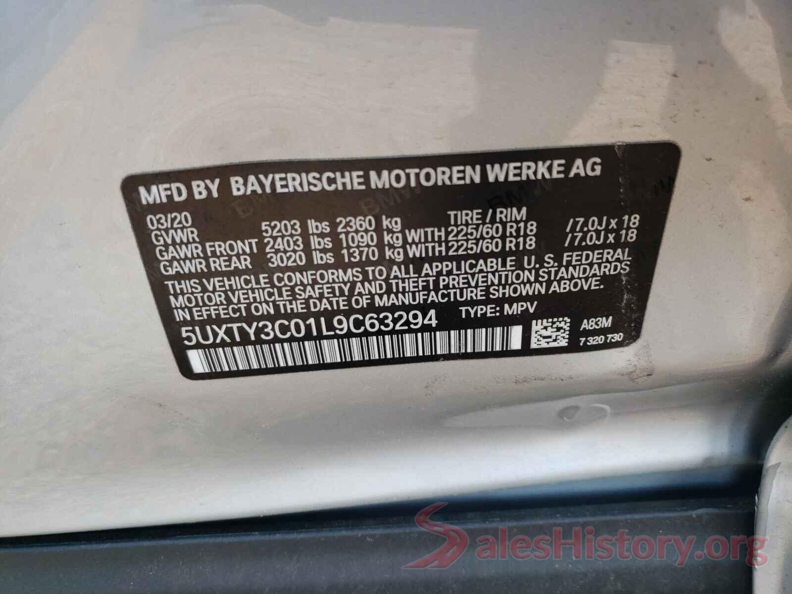 5UXTY3C01L9C63294 2020 BMW X3