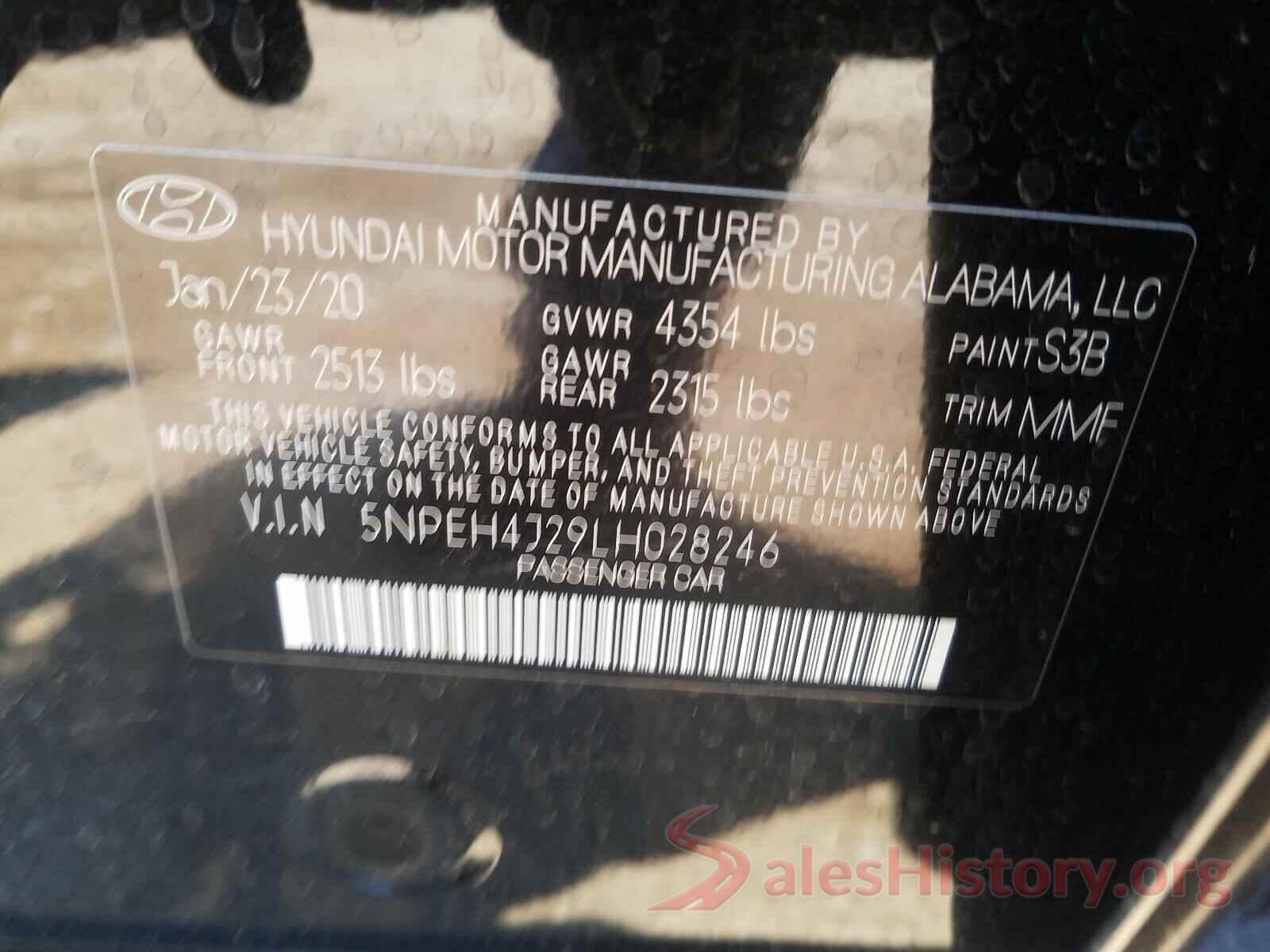 5NPEH4J29LH028246 2020 HYUNDAI SONATA