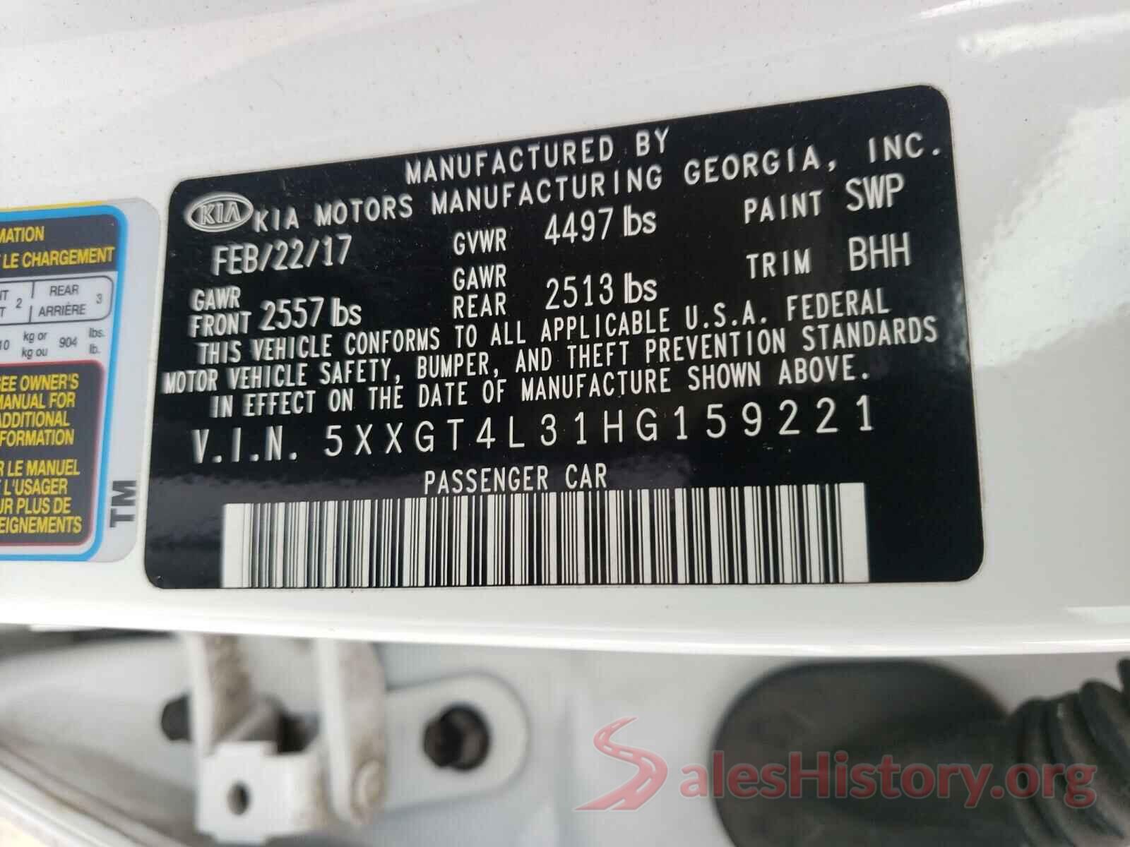 5XXGT4L31HG159221 2017 KIA OPTIMA