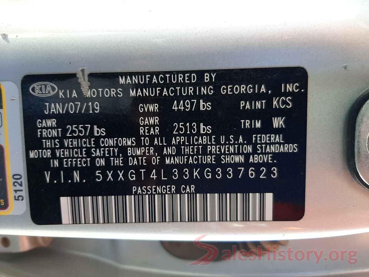 5XXGT4L33KG337623 2019 KIA OPTIMA