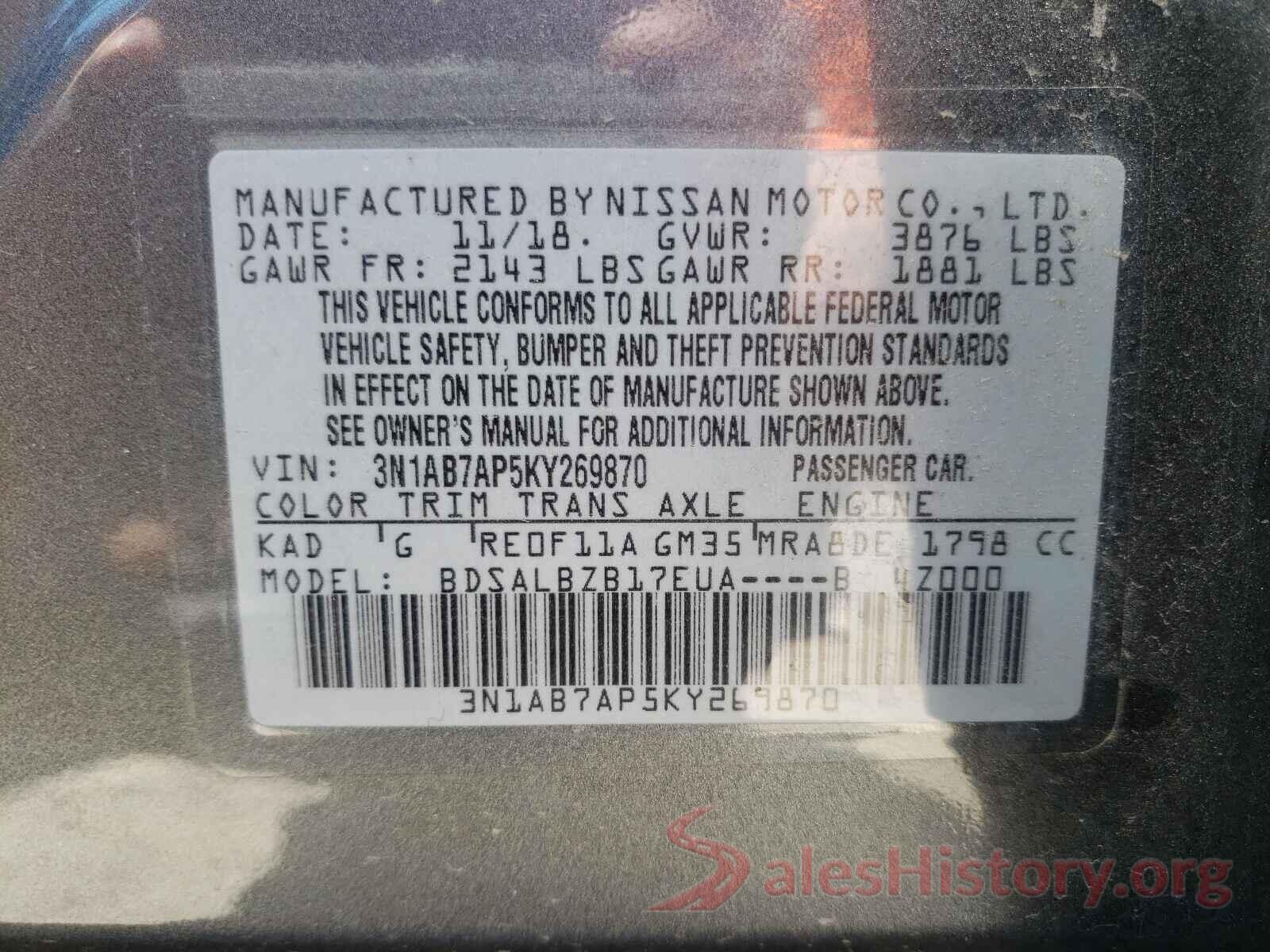 3N1AB7AP5KY269870 2019 NISSAN SENTRA