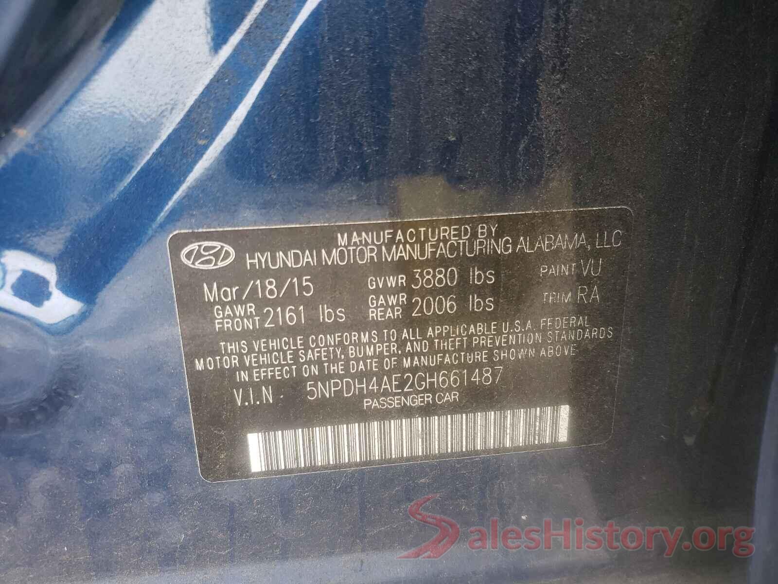 5NPDH4AE2GH661487 2016 HYUNDAI ELANTRA