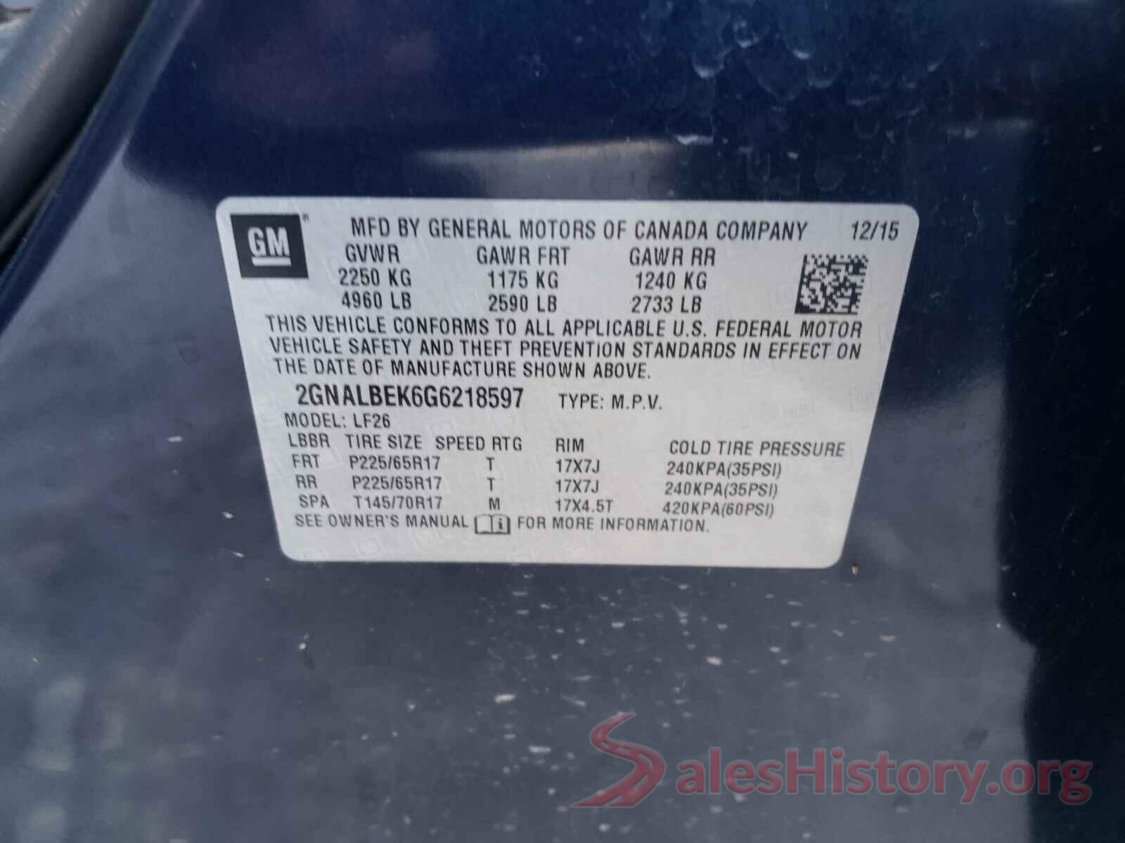 2GNALBEK6G6218597 2016 CHEVROLET EQUINOX