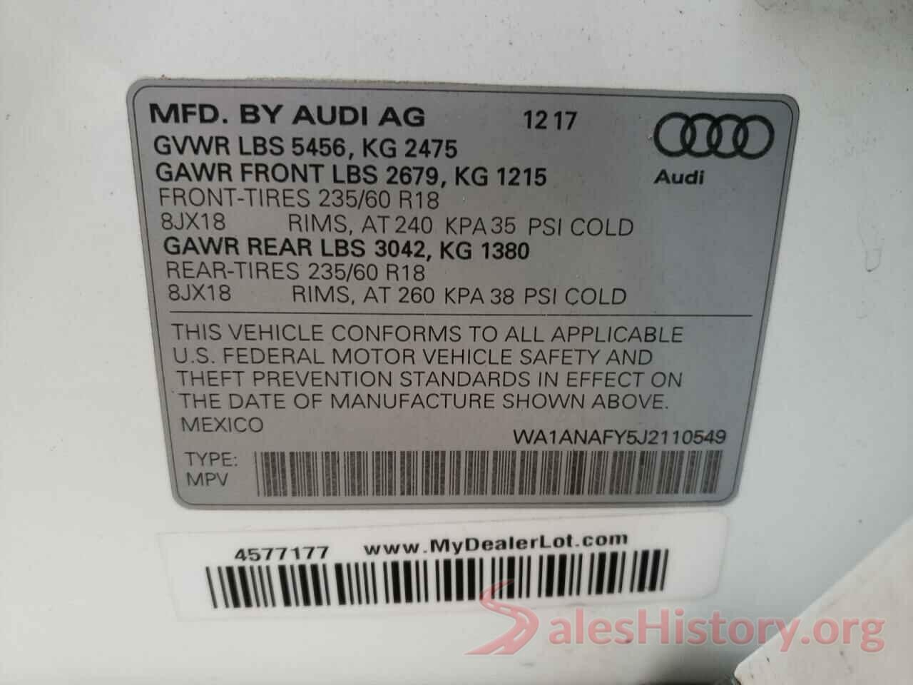 WA1ANAFY5J2110549 2018 AUDI Q5