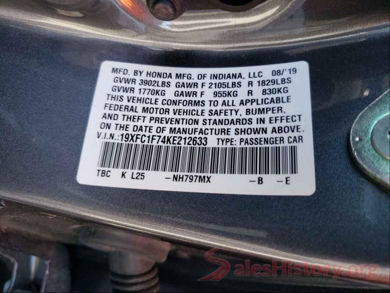 19XFC1F74KE212633 2019 HONDA CIVIC