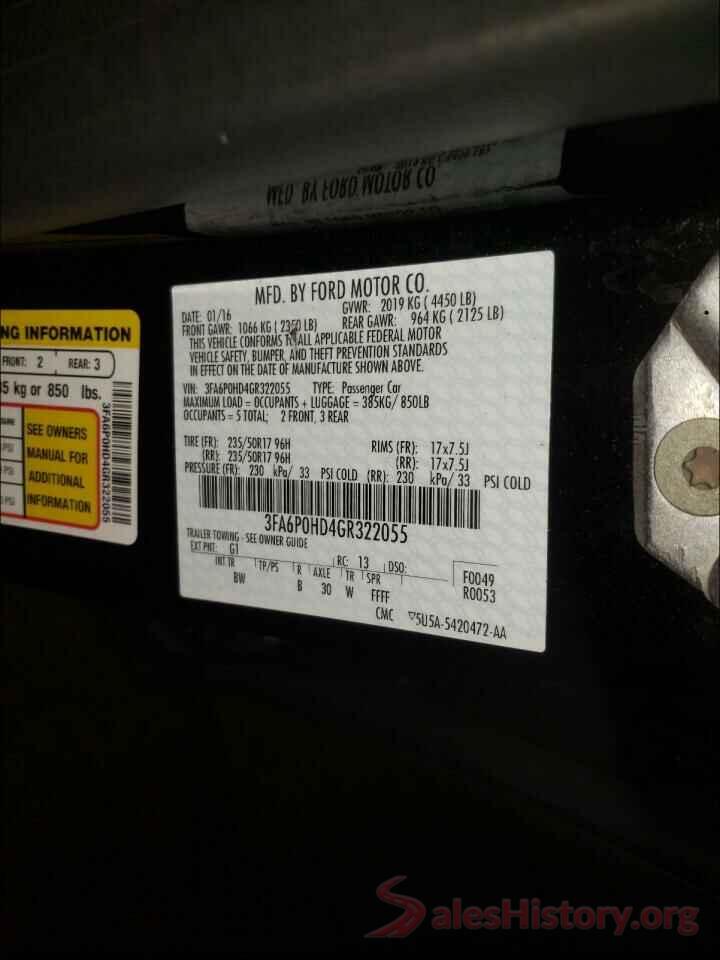 3FA6P0HD4GR322055 2016 FORD FUSION