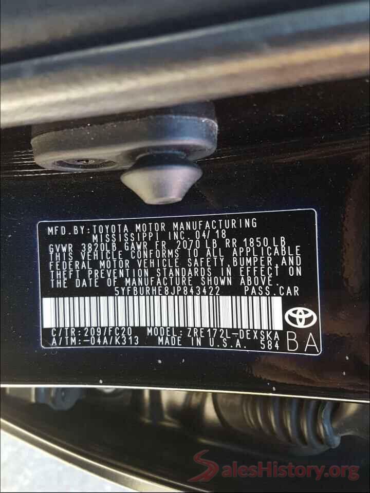 5YFBURHE8JP843422 2018 TOYOTA COROLLA