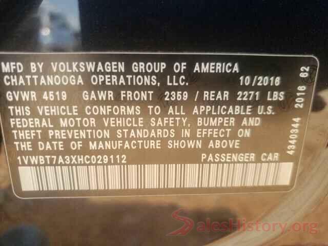 1VWBT7A3XHC029112 2017 VOLKSWAGEN PASSAT