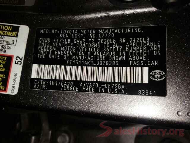 4T1G11AK1LU978386 2020 TOYOTA CAMRY