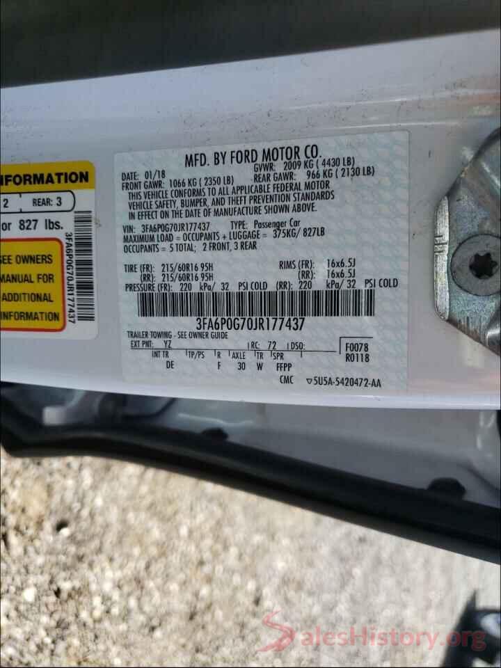 3FA6P0G70JR177437 2018 FORD FUSION