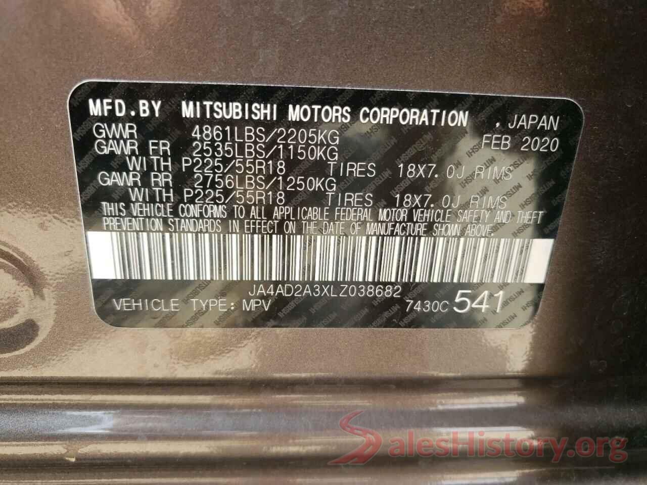 JA4AD2A3XLZ038682 2020 MITSUBISHI OUTLANDER