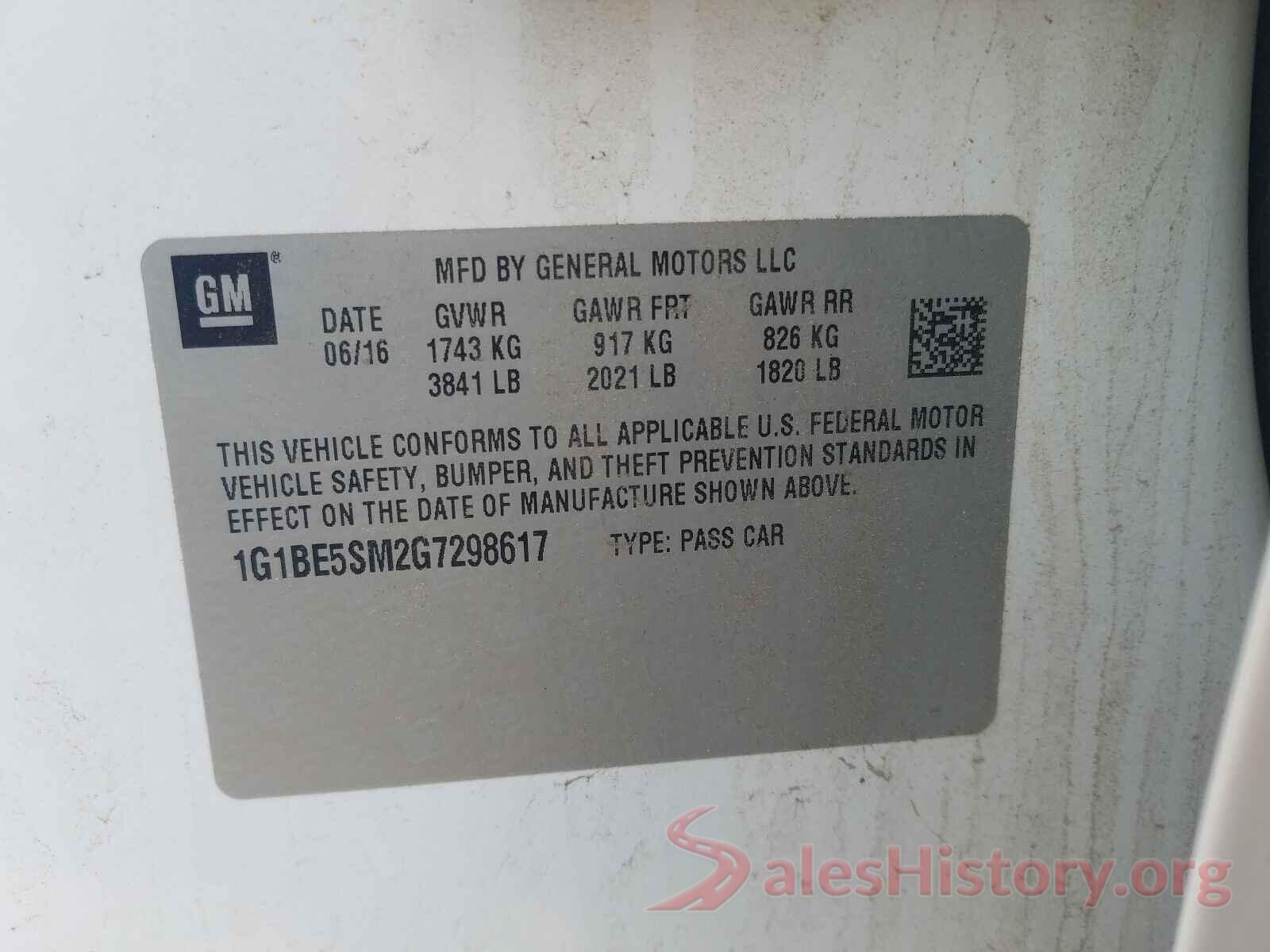 1G1BE5SM2G7298617 2016 CHEVROLET CRUZE