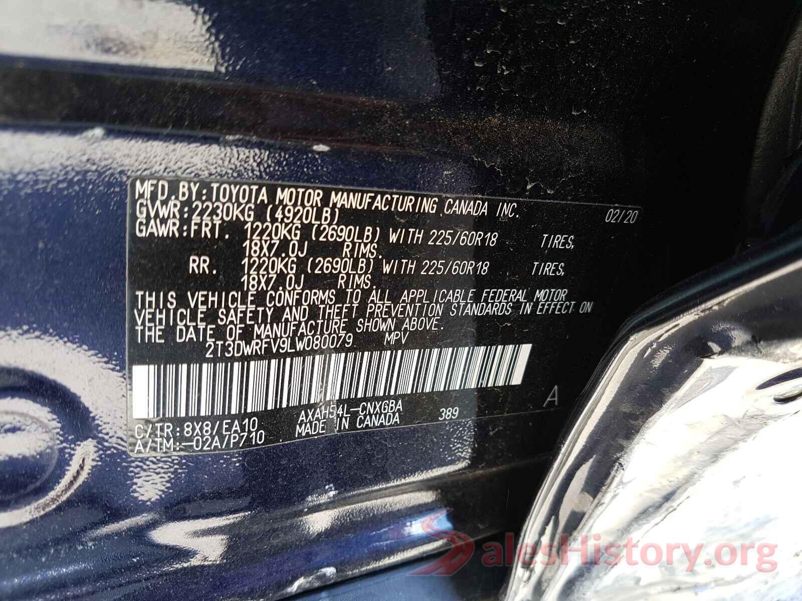 2T3DWRFV9LW080079 2020 TOYOTA RAV4