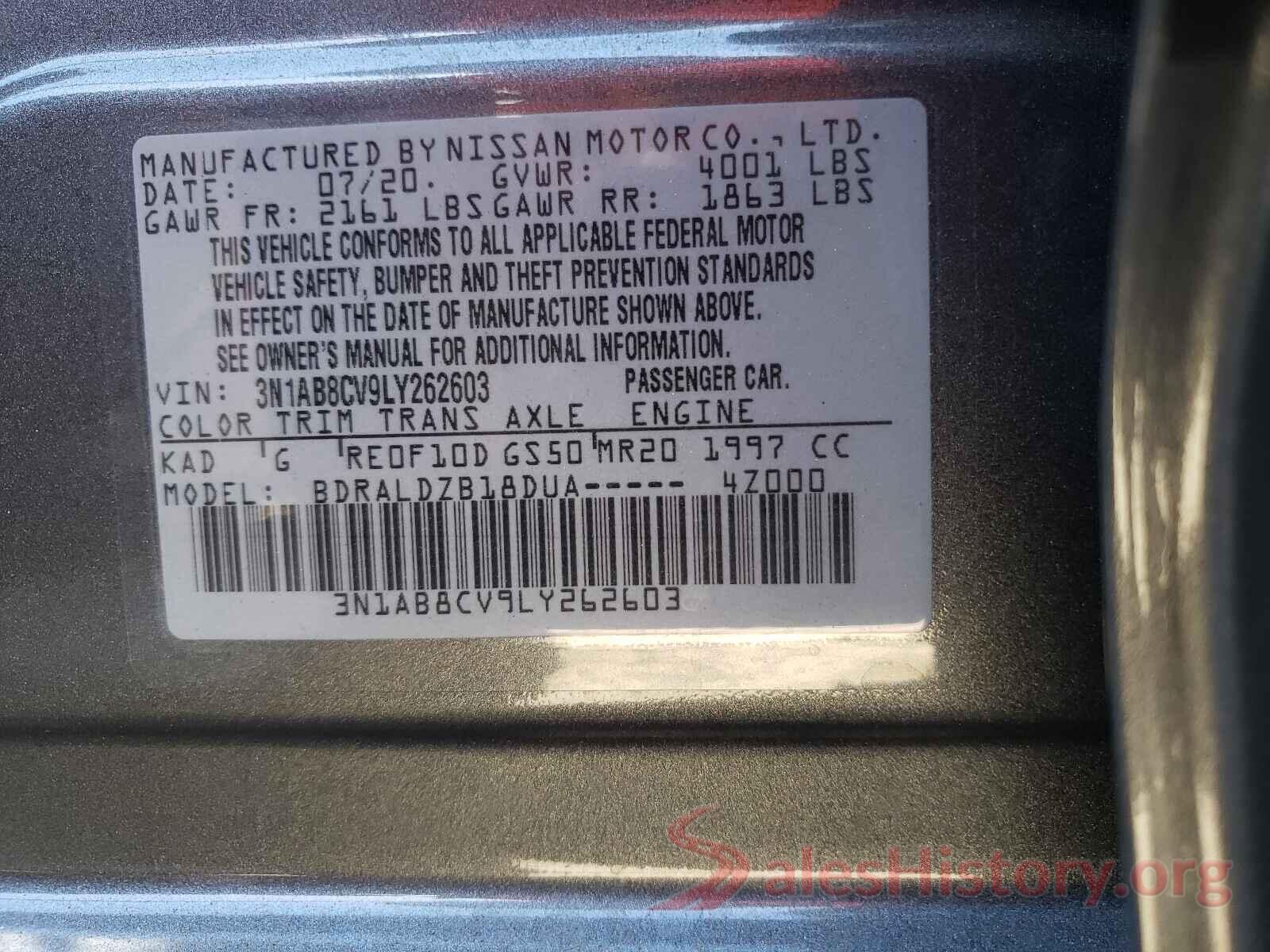 3N1AB8CV9LY262603 2020 NISSAN SENTRA