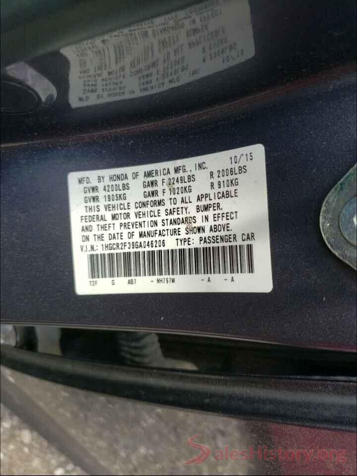 1HGCR2F39GA046206 2016 HONDA ACCORD