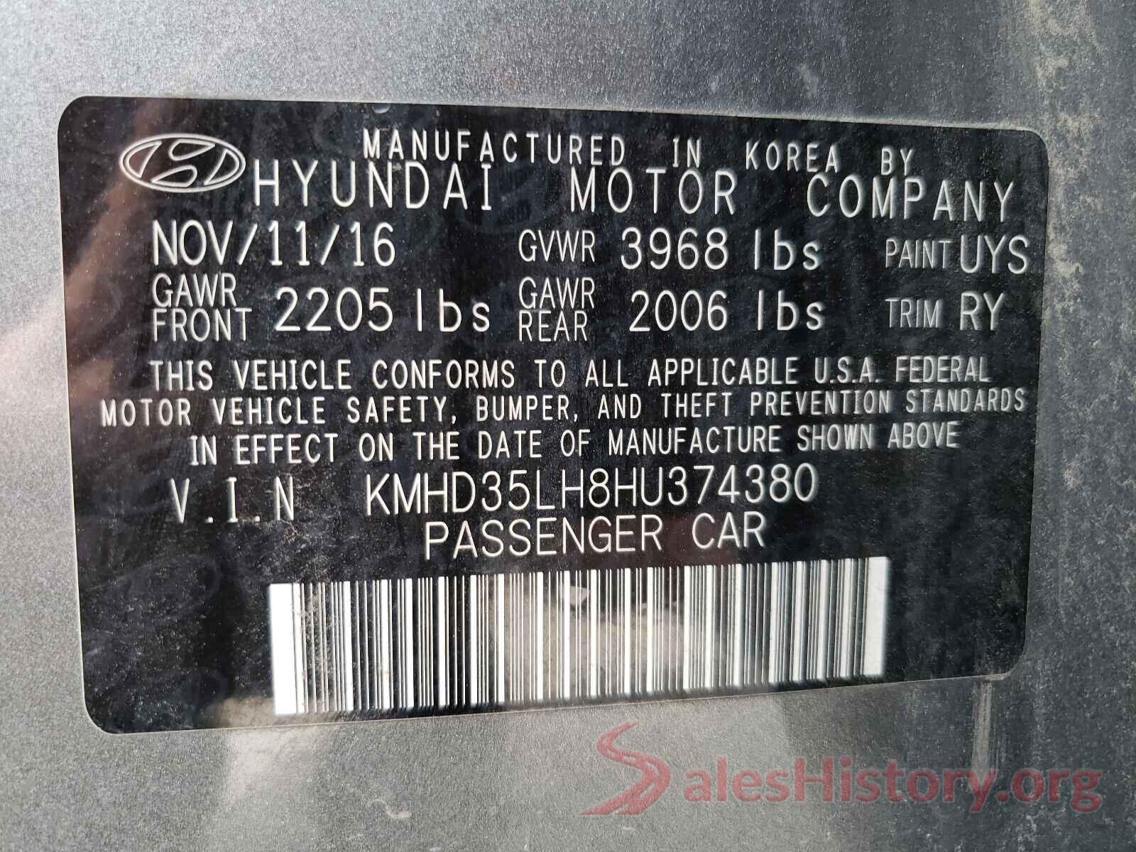 KMHD35LH8HU374380 2017 HYUNDAI ELANTRA