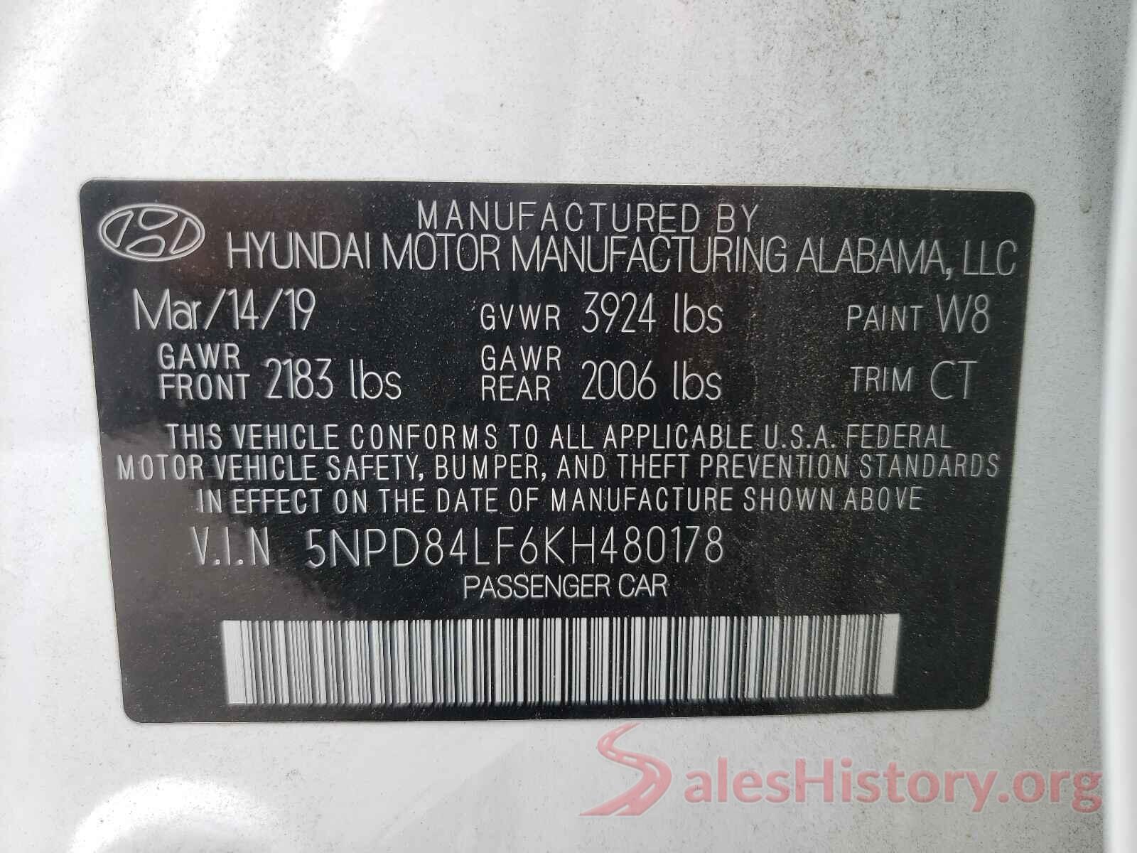 5NPD84LF6KH480178 2019 HYUNDAI ELANTRA