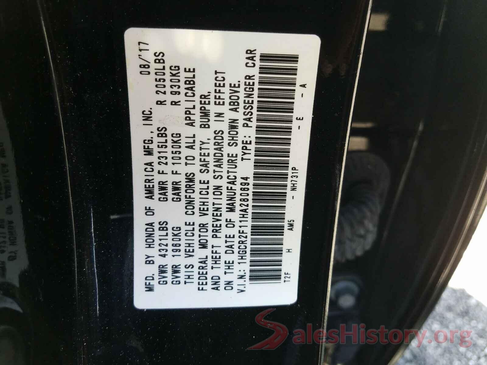 1HGCR2F11HA280694 2017 HONDA ACCORD