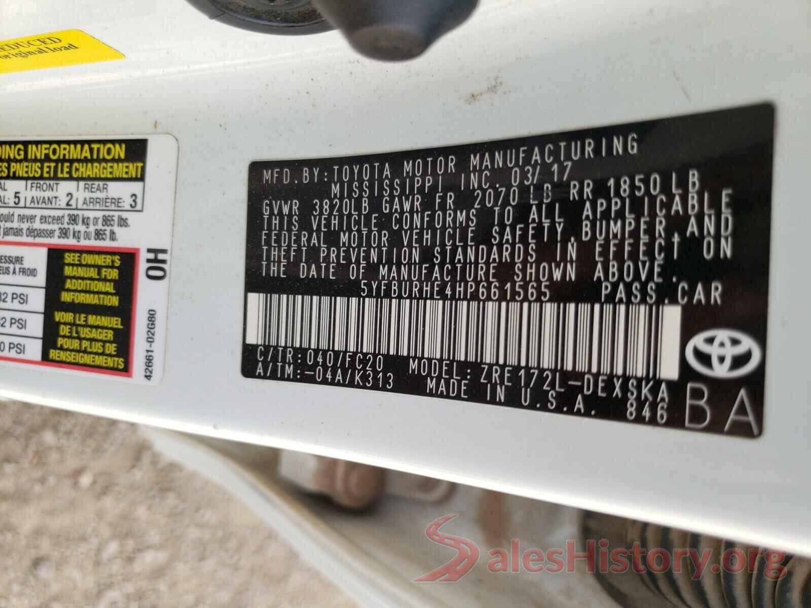 5YFBURHE4HP661565 2017 TOYOTA COROLLA