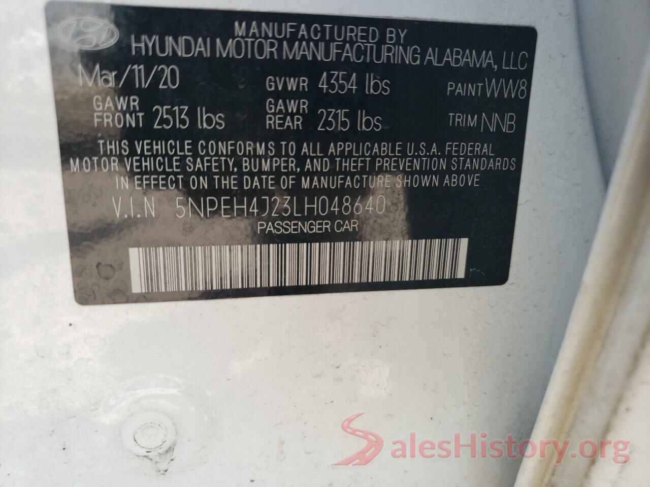 5NPEH4J23LH048640 2020 HYUNDAI SONATA