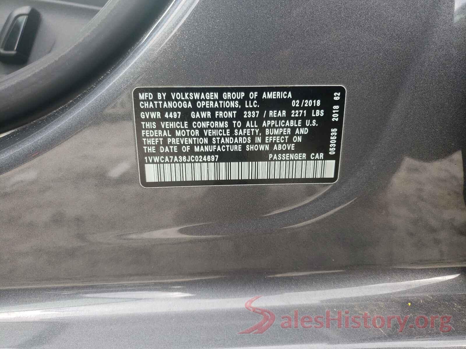 1VWCA7A36JC024697 2018 VOLKSWAGEN PASSAT