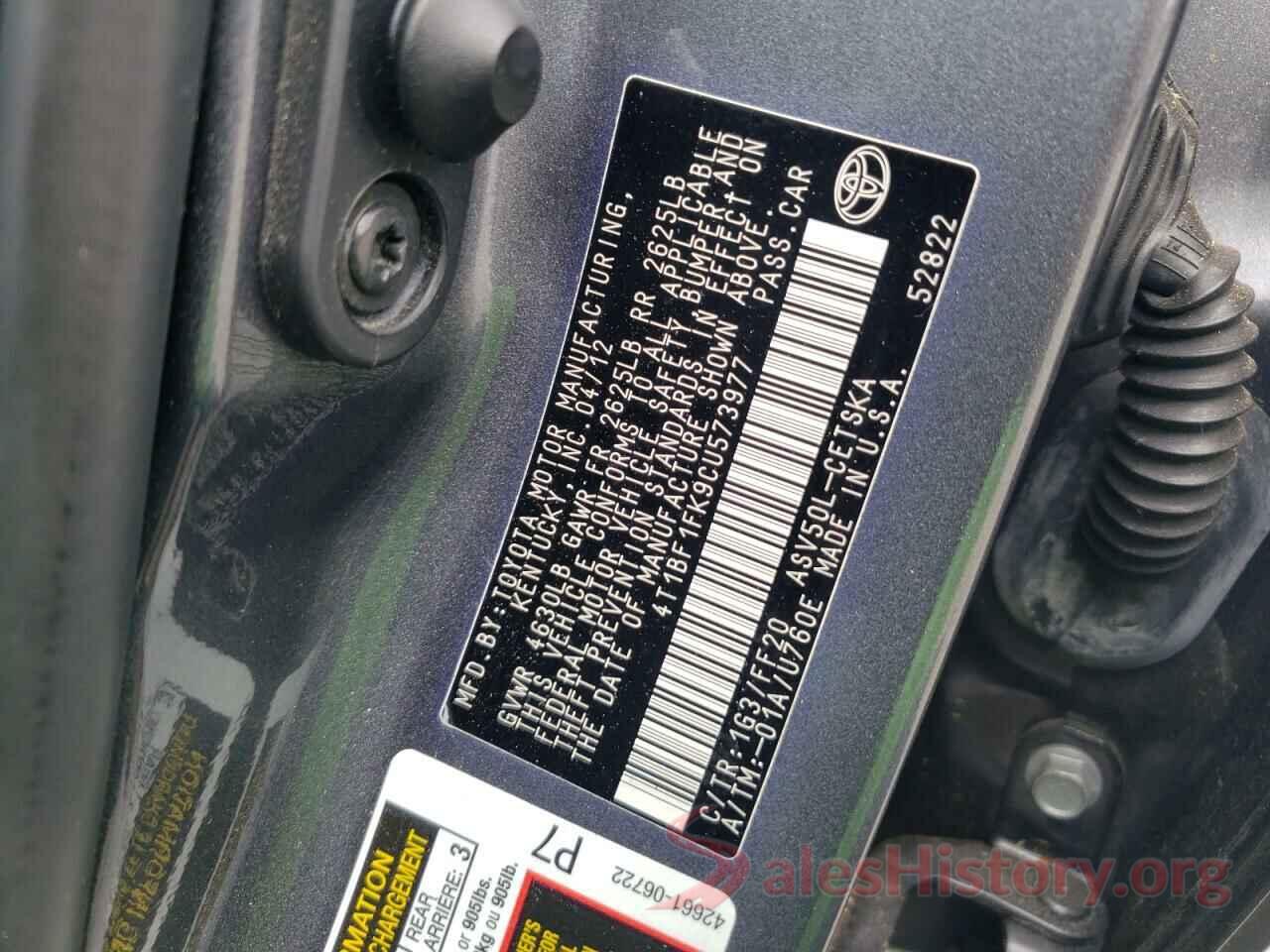 4T1BF1FK9CU573977 2012 TOYOTA CAMRY