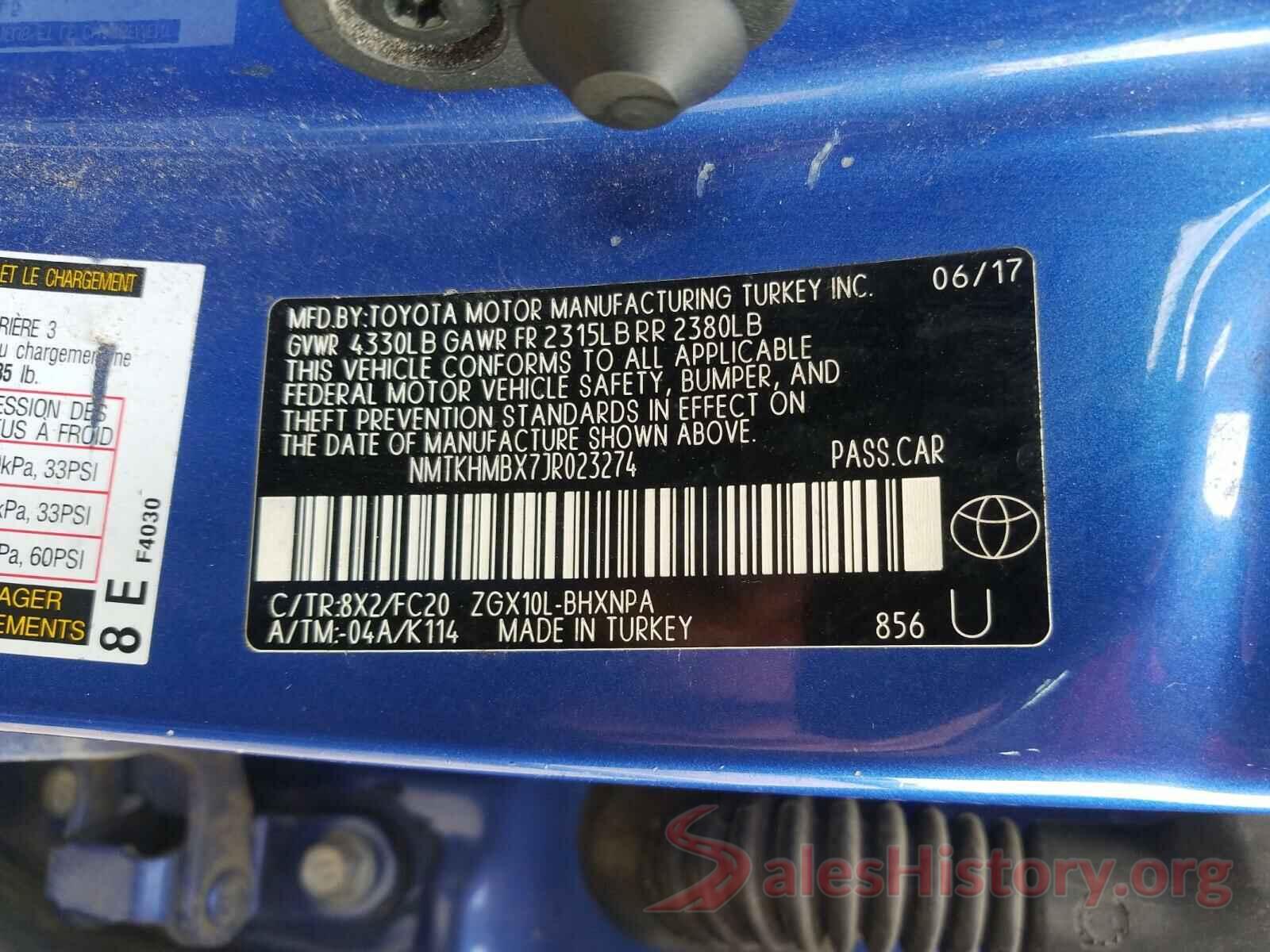 NMTKHMBX7JR023274 2018 TOYOTA C-HR