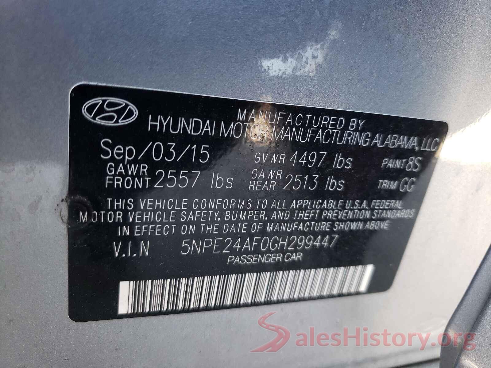 5NPE24AF0GH299447 2016 HYUNDAI SONATA