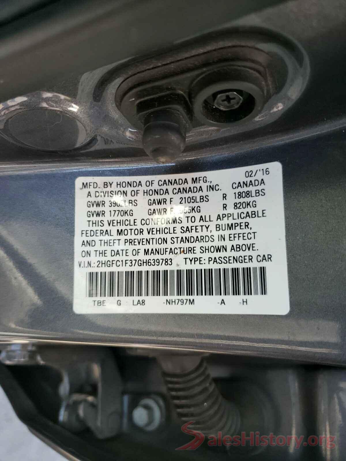 2HGFC1F37GH639783 2016 HONDA CIVIC