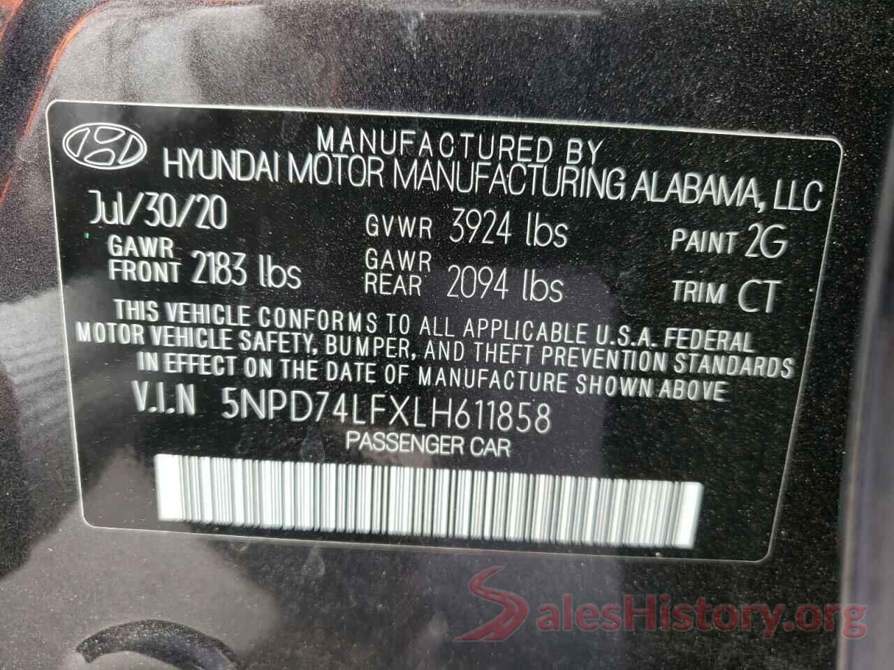 5NPD74LFXLH611858 2020 HYUNDAI ELANTRA