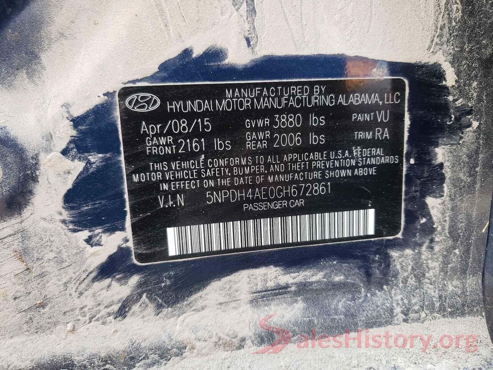 5NPDH4AE0GH672861 2016 HYUNDAI ELANTRA