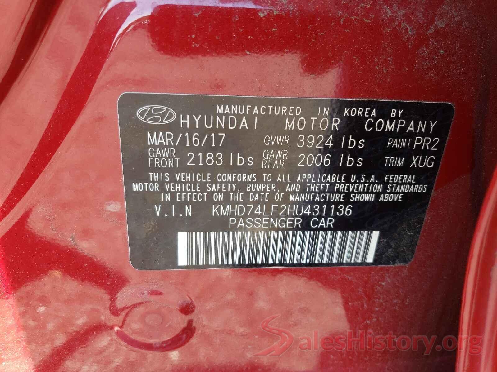 KMHD74LF2HU431136 2017 HYUNDAI ELANTRA