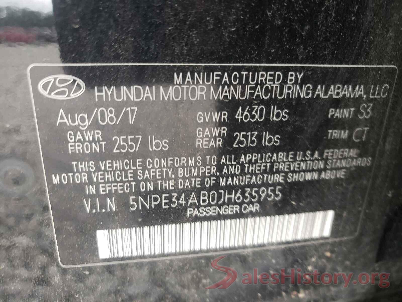 5NPE34AB0JH635955 2018 HYUNDAI SONATA