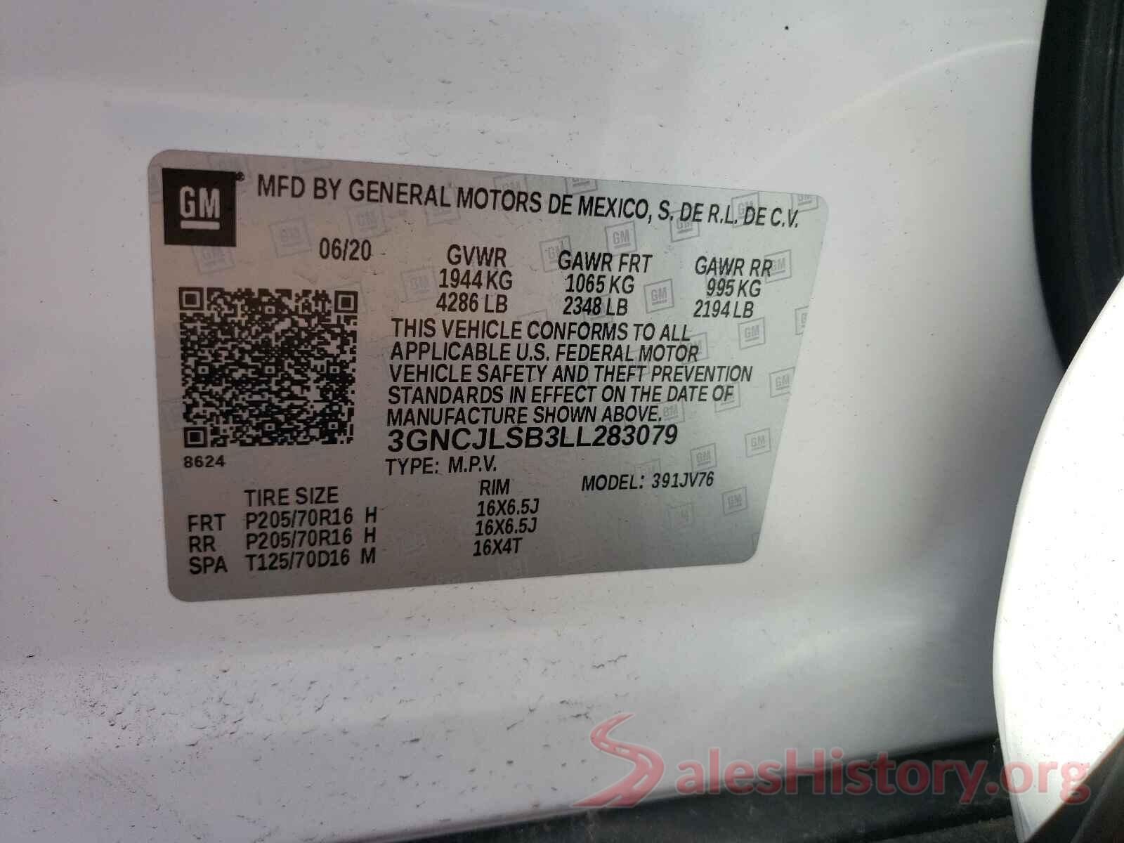 3GNCJLSB3LL283079 2020 CHEVROLET TRAX