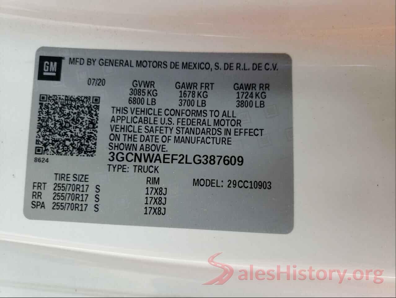 3GCNWAEF2LG387609 2020 CHEVROLET SILVERADO