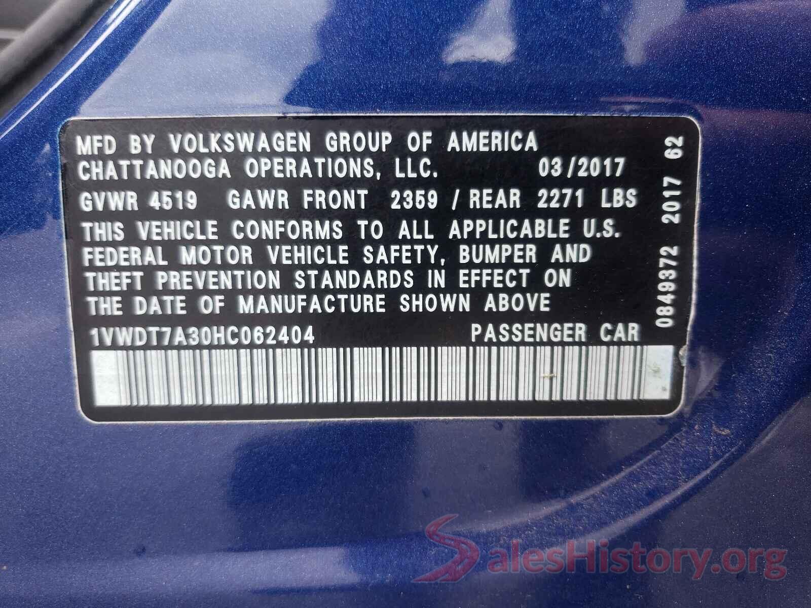 1VWDT7A30HC062404 2017 VOLKSWAGEN PASSAT