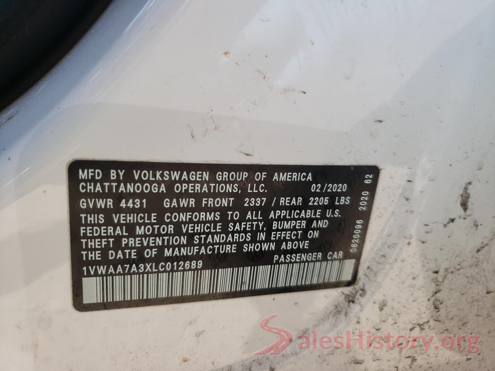 1VWAA7A3XLC012689 2020 VOLKSWAGEN PASSAT