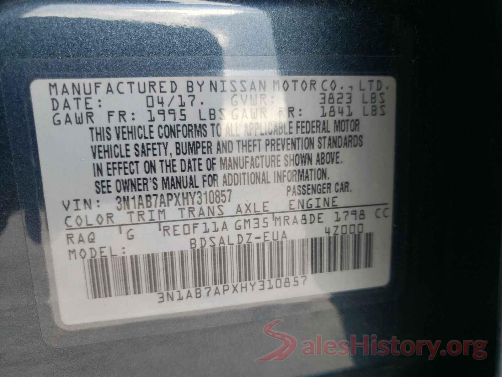 3N1AB7APXHY310857 2017 NISSAN SENTRA