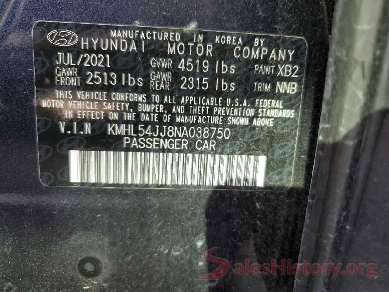 KMHL54JJ8NA038750 2022 HYUNDAI SONATA