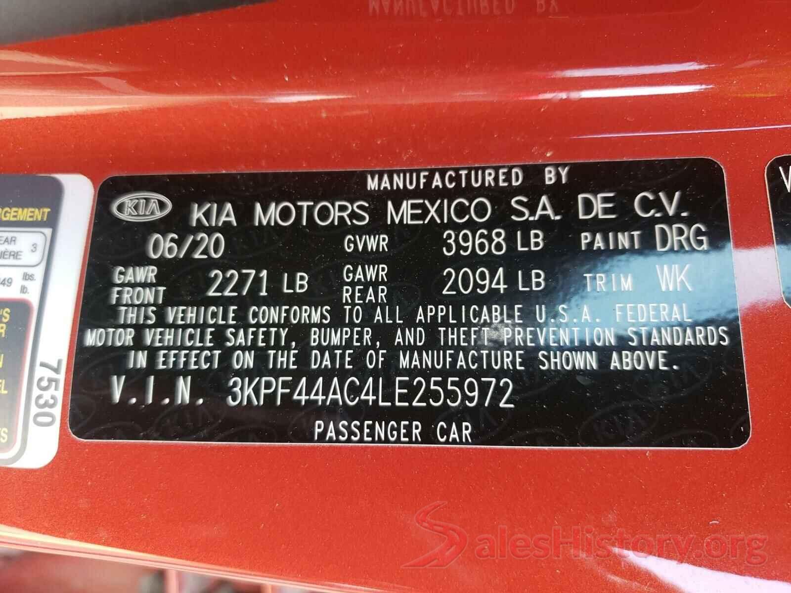 3KPF44AC4LE255972 2020 KIA FORTE