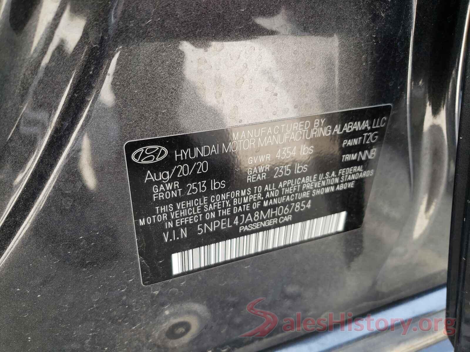 5NPEL4JA8MH067854 2021 HYUNDAI SONATA