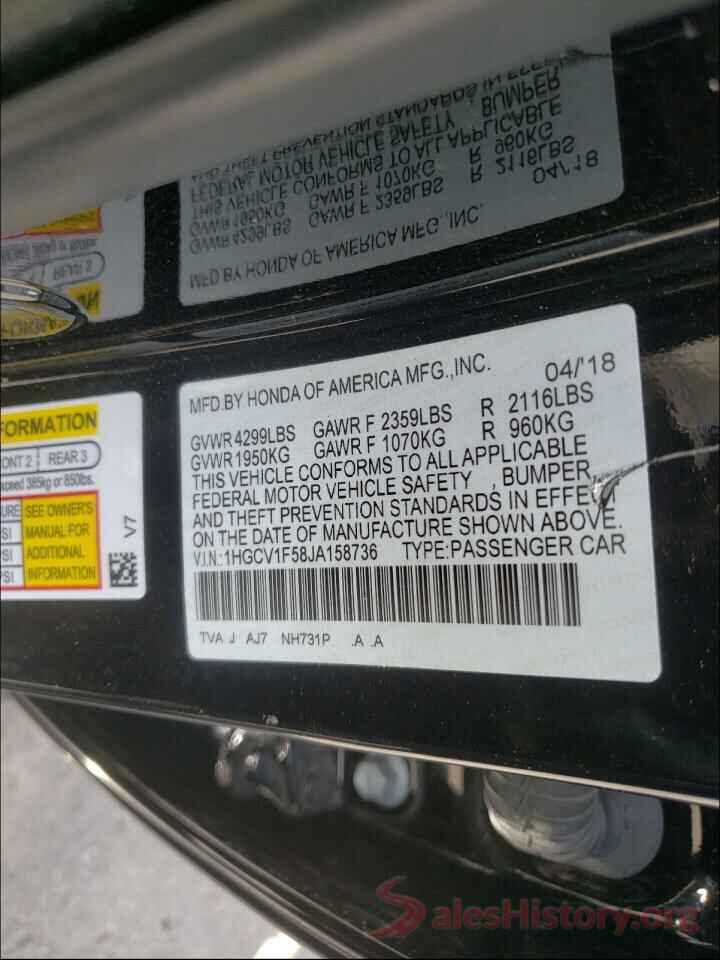 1HGCV1F58JA158736 2018 HONDA ACCORD