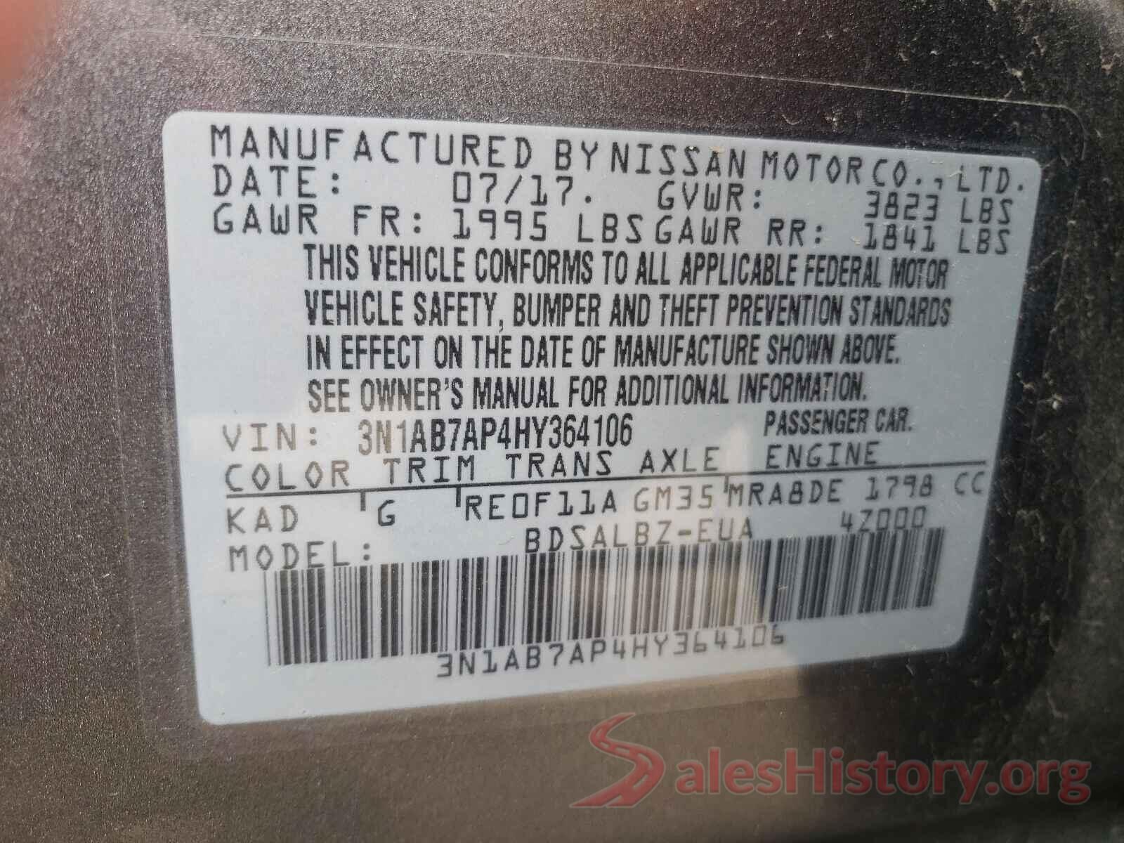 3N1AB7AP4HY364106 2017 NISSAN SENTRA