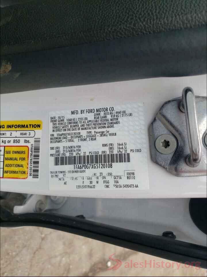 1FA6P0G7XG5120108 2016 FORD FUSION