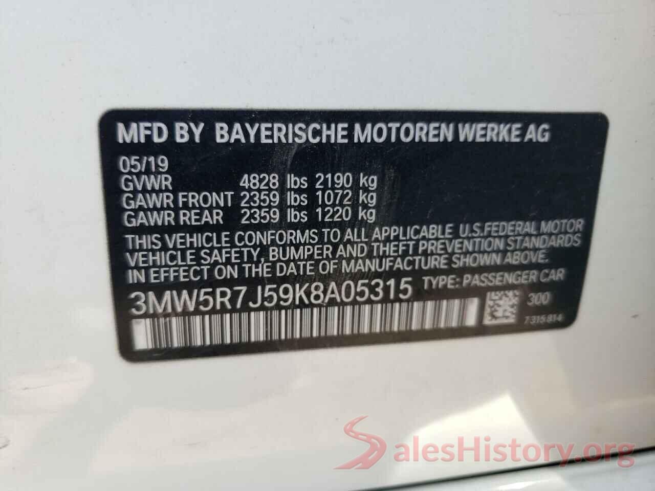 3MW5R7J59K8A05315 2019 BMW 3 SERIES