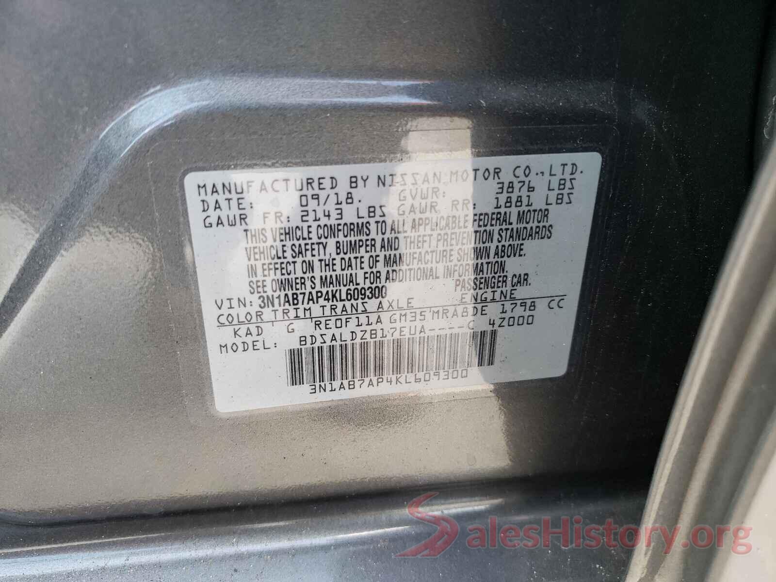 3N1AB7AP4KL609300 2019 NISSAN SENTRA