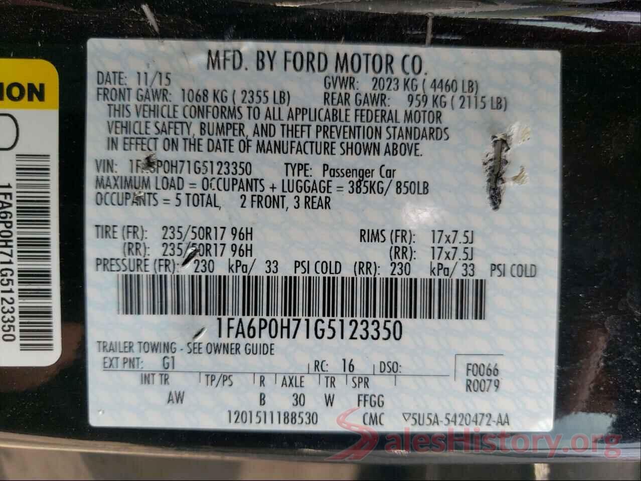 1FA6P0H71G5123350 2016 FORD FUSION