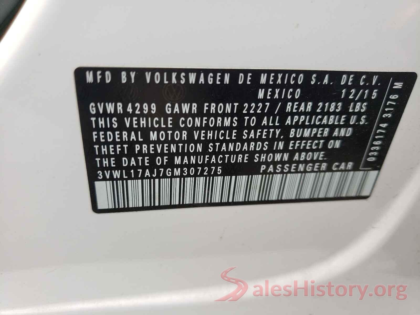 3VWL17AJ7GM307275 2016 VOLKSWAGEN JETTA