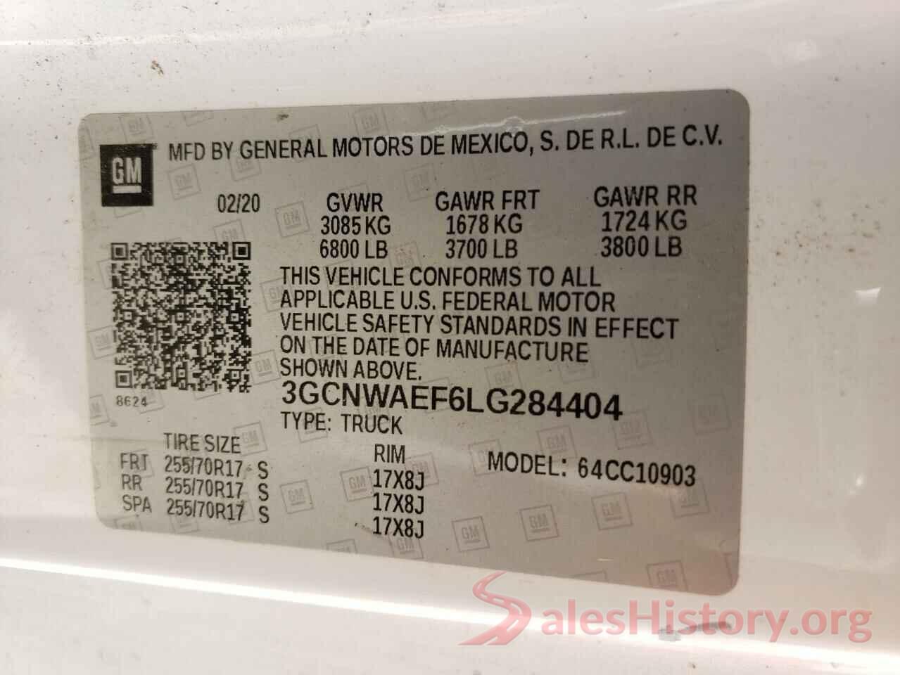 3GCNWAEF6LG284404 2020 CHEVROLET SILVERADO