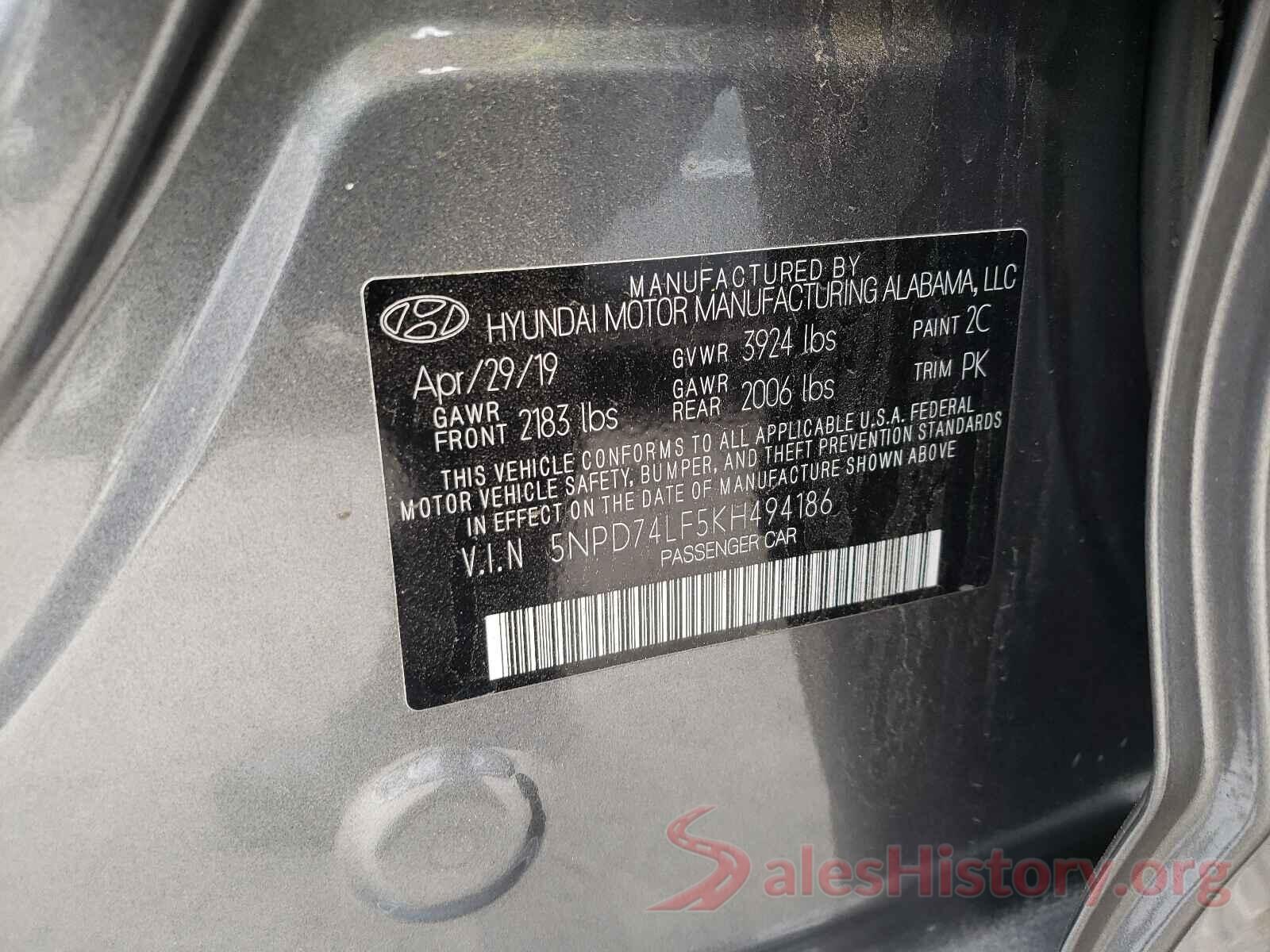 5NPD74LF5KH494186 2019 HYUNDAI ELANTRA